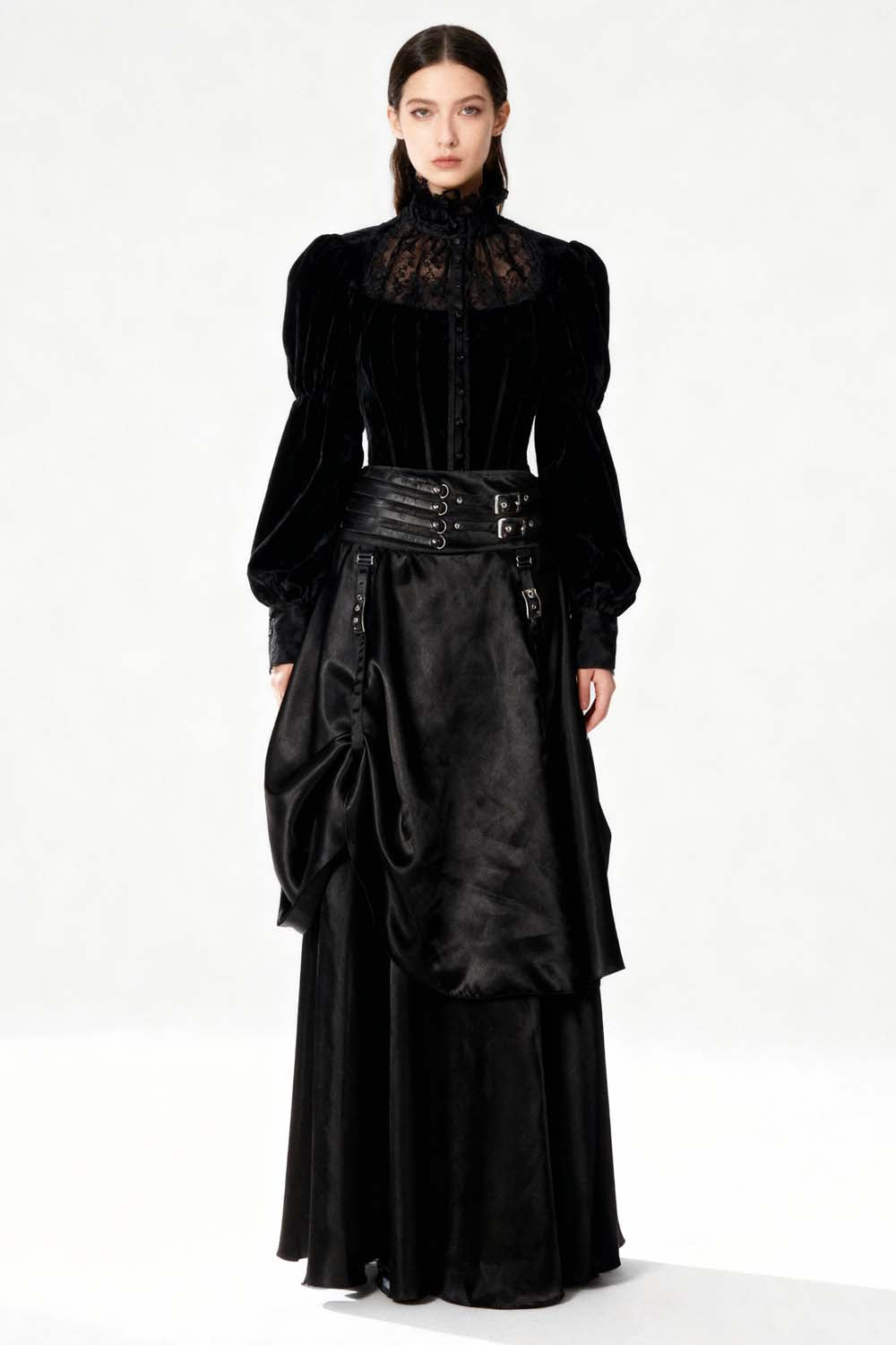 Shania Black Satin Steampunk Bustle Skirt