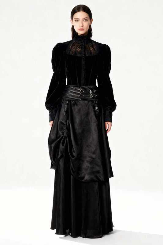 Shania Black Satin Steampunk Bustle Skirt