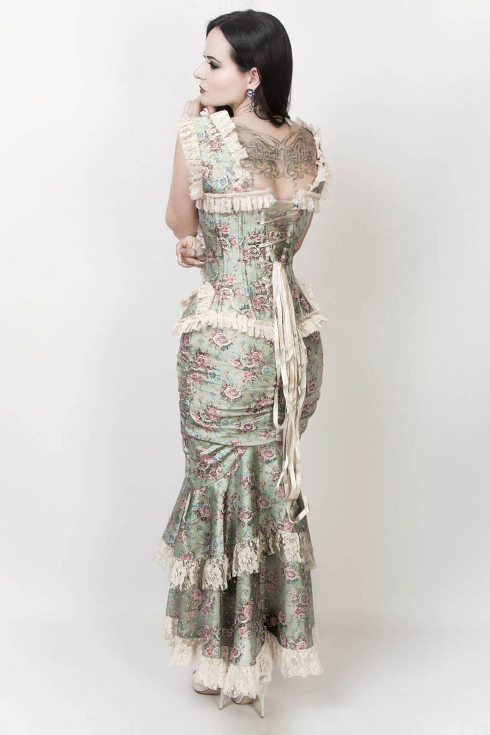 Eyre Victorian Inspired Skirt with Floral Lace Trims
