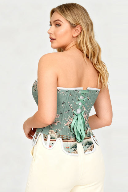 Sage Green Rosel Japanese Garden Overbust Corset