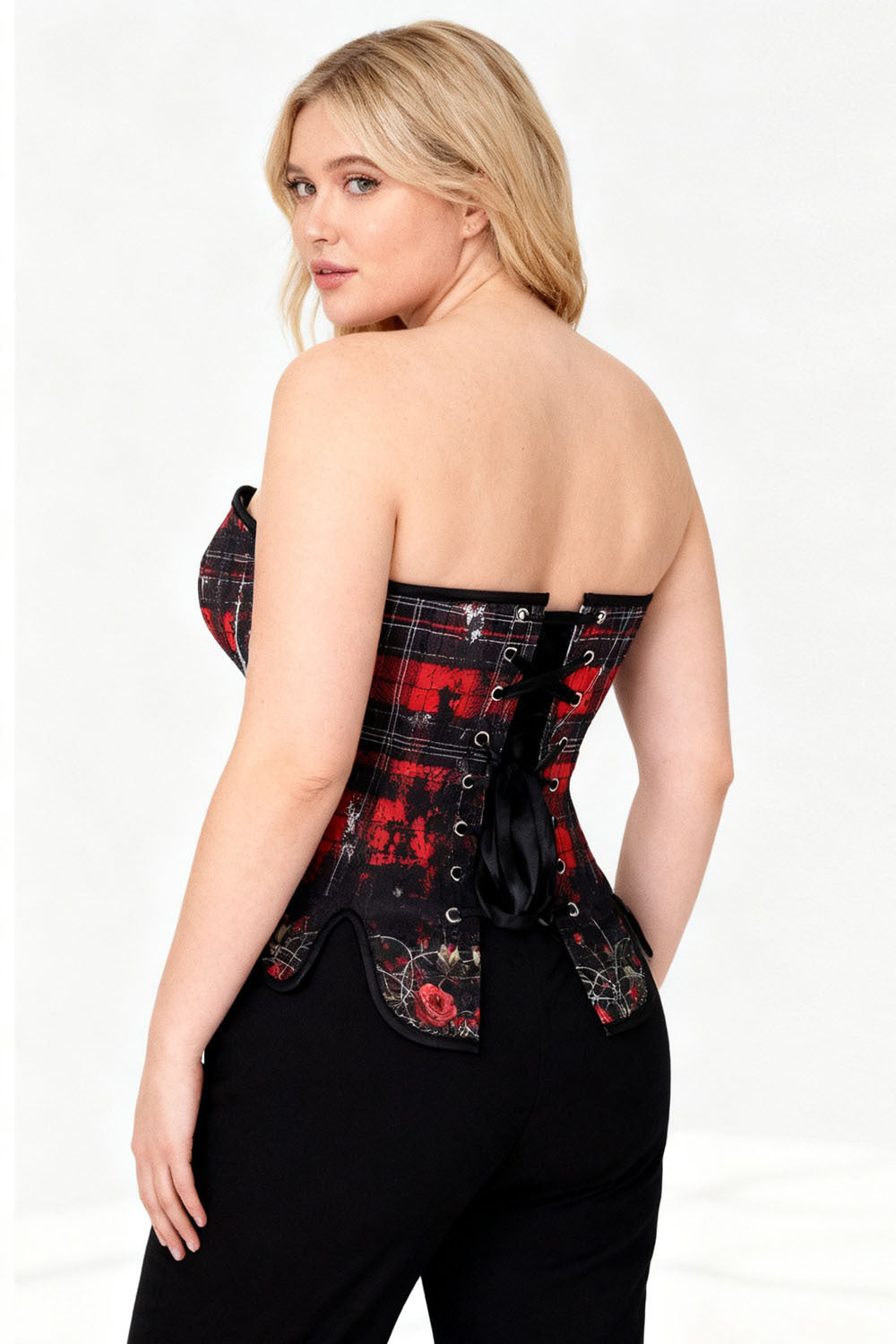 Red Black Tartan Rosel Overbust Corset
