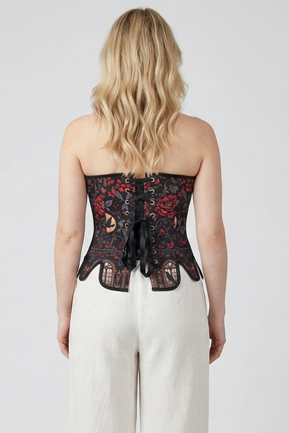 Black Crimson Rose Gothic Overbust Corset