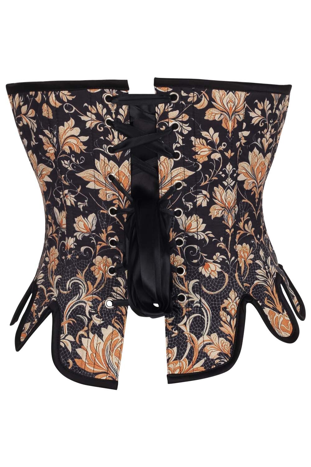 Midnight Black Rosel Overbust Corset with Gold Brocade