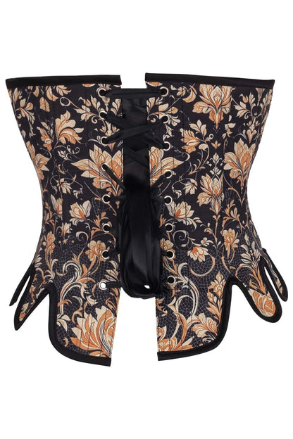 Midnight Black Rosel Overbust Corset with Gold Brocade