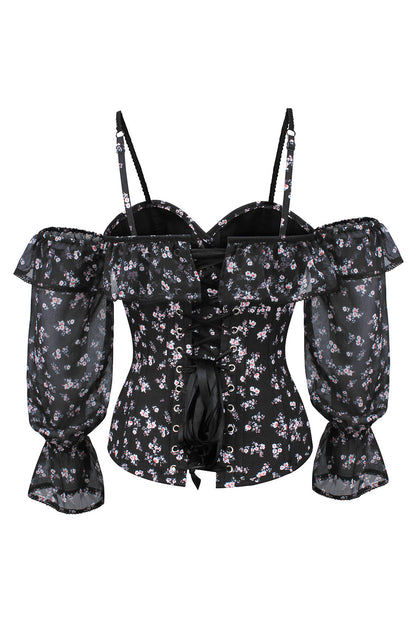 Black Floral Shadira Off-Shoulder Overbust Corset
