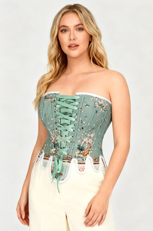 Sage Green Rosel Japanese Garden Overbust Corset