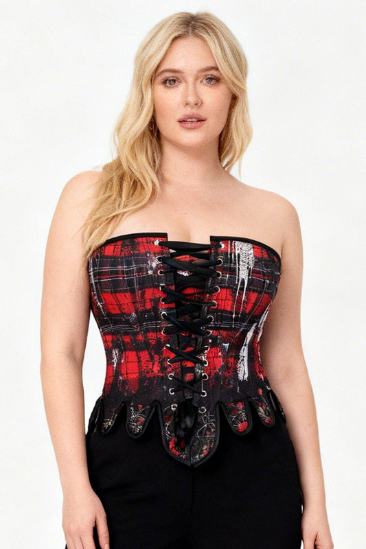 Red Black Tartan Rosel Overbust Corset
