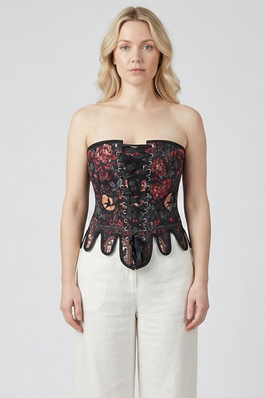 Black Crimson Rose Gothic Overbust Corset