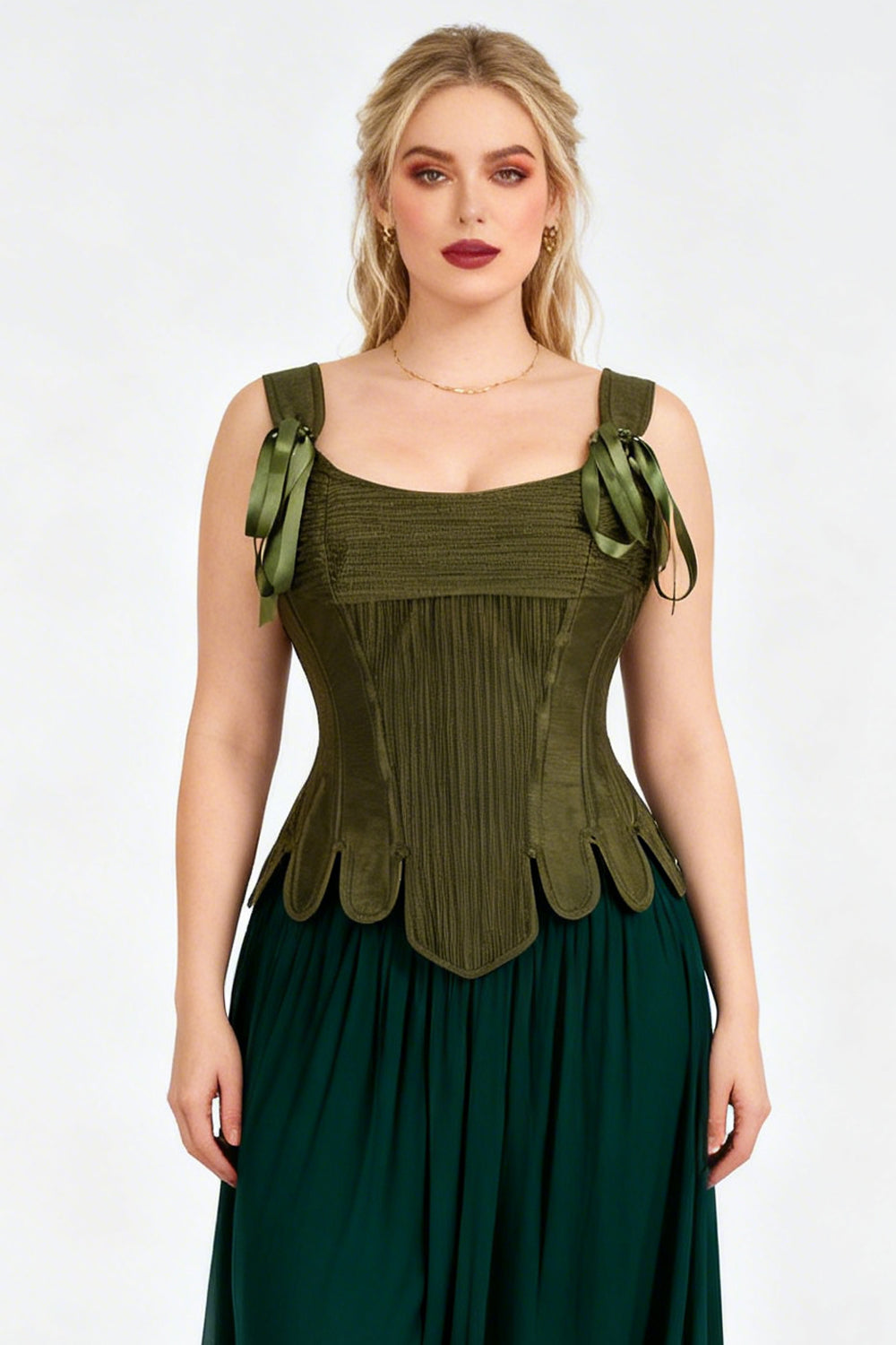 Kaelene Olive Green Victorian Overbust Corset