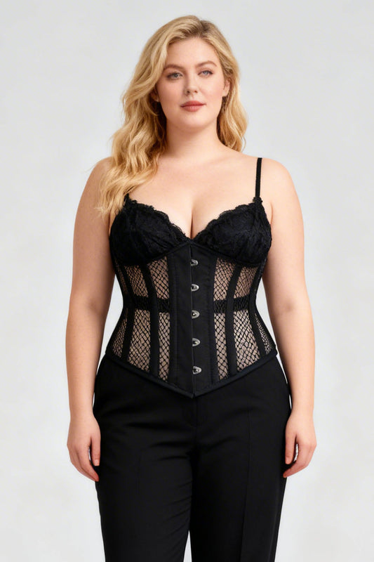 Midnight Black Delinda Mesh Underbust Corset