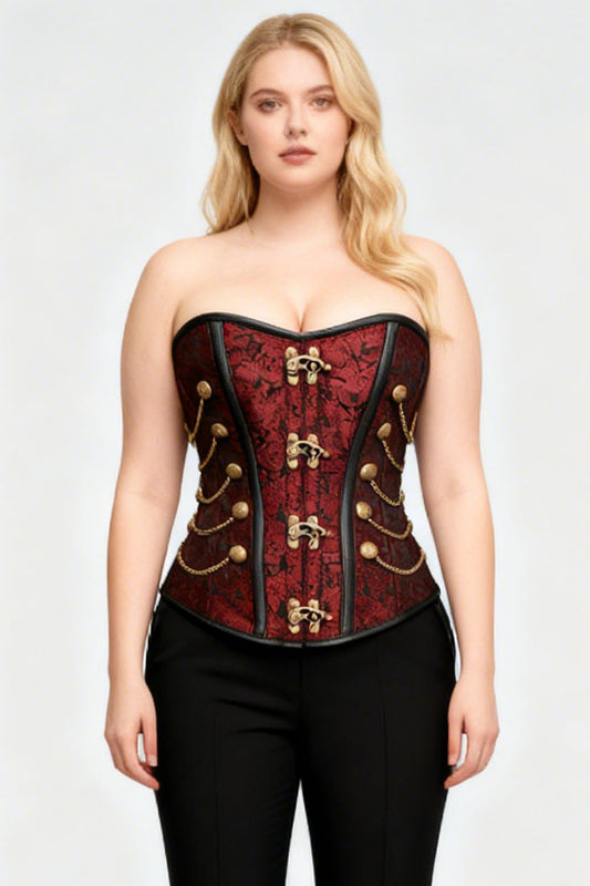 Maroon Jewelyn Steampunk Military Overbust Corset