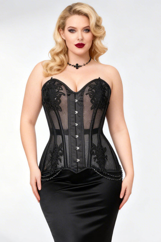 Black Latonia Mesh Lace Overbust Corset