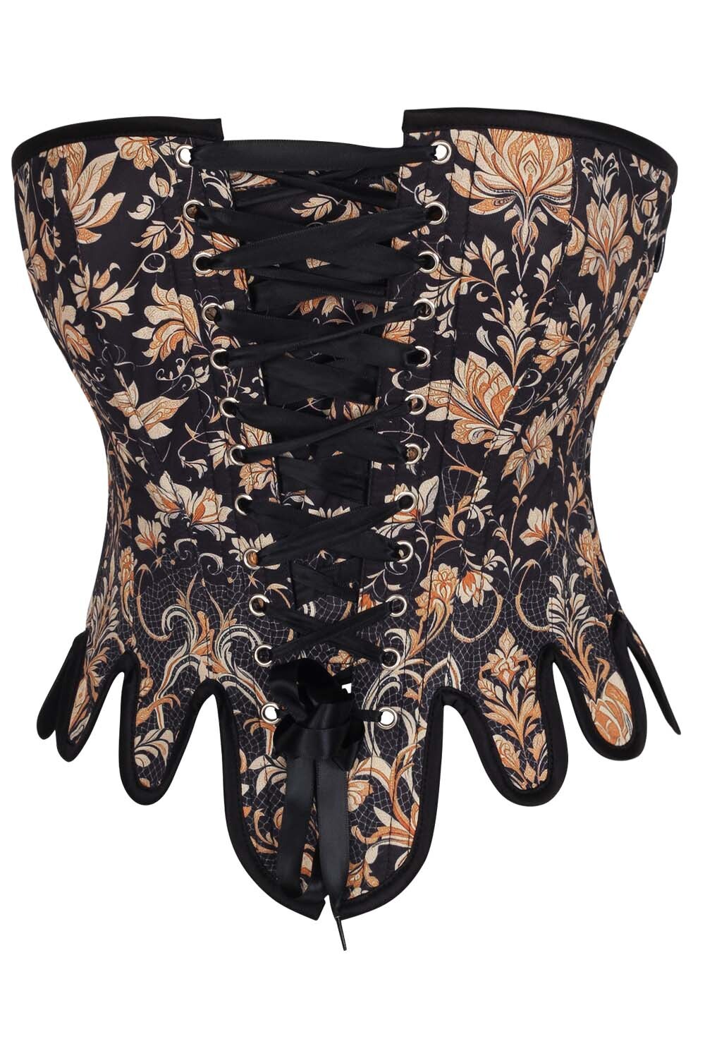 Midnight Black Rosel Overbust Corset with Gold Brocade