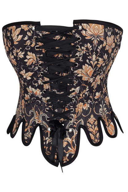 Midnight Black Rosel Overbust Corset with Gold Brocade