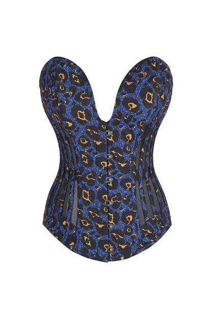 Midnight Blue Leopard Hiroko Overbust Corset