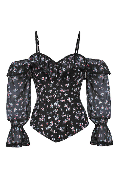 Black Floral Shadira Off-Shoulder Overbust Corset