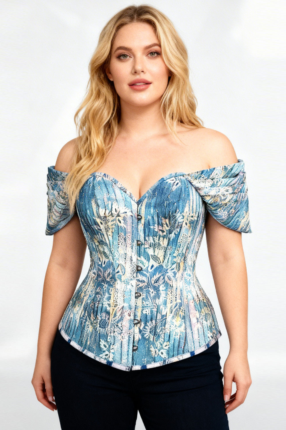 Azure Botanical Yusra Off-Shoulder Overbust Corset