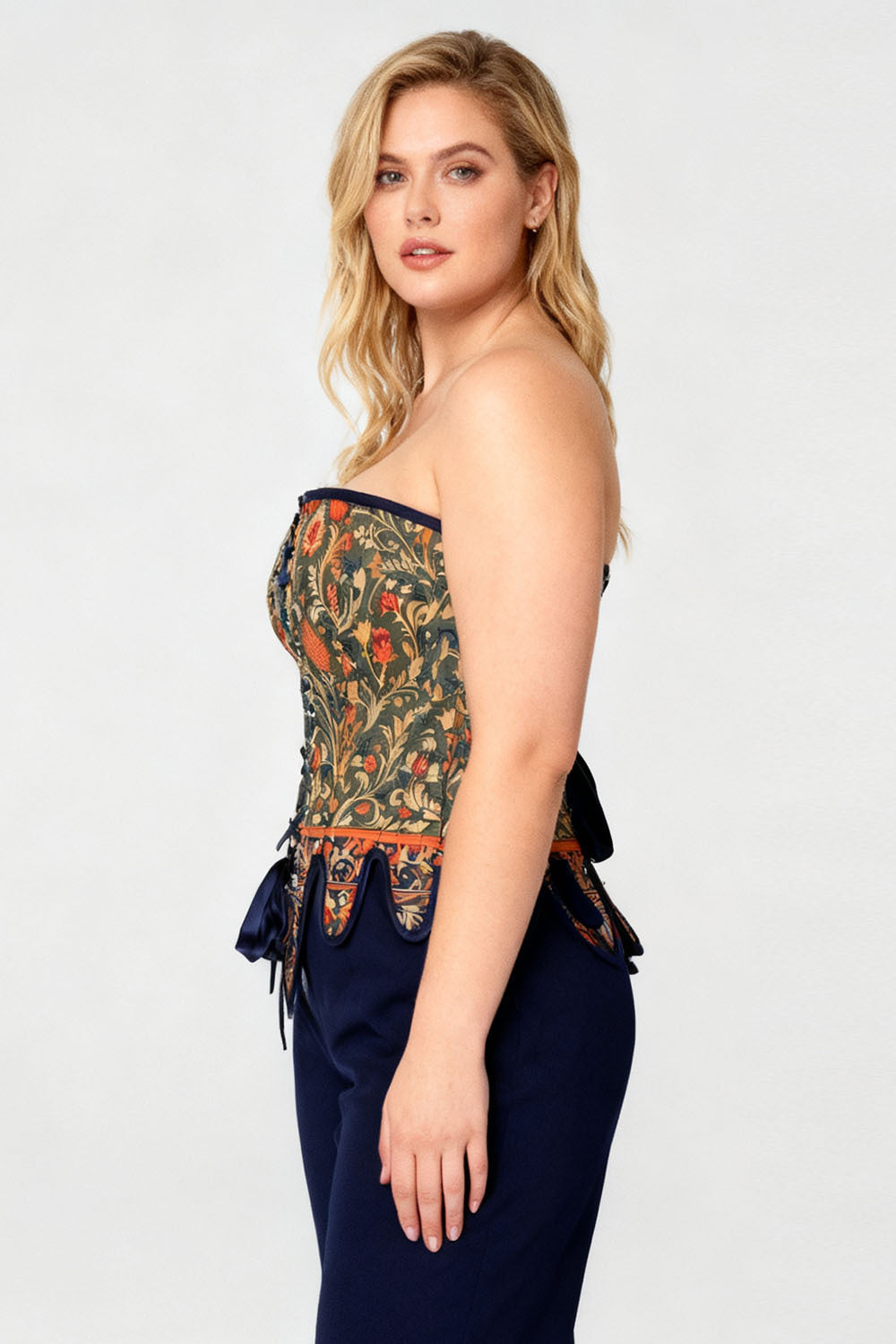Medieval Tapestry Overbust Corset with Decorative Peplum