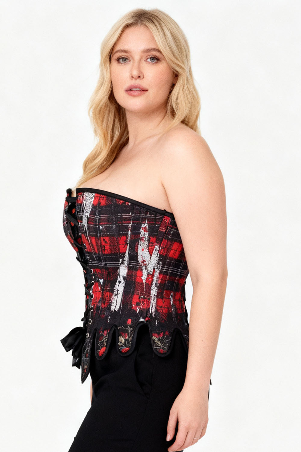 Red Black Tartan Rosel Overbust Corset