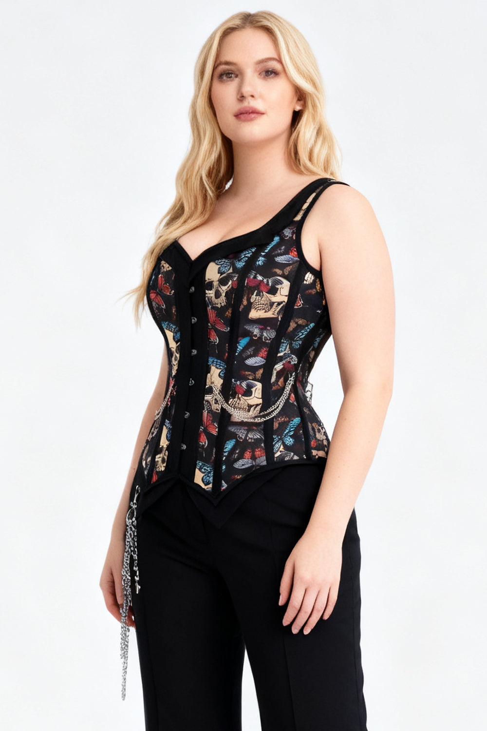 Black Skull & Butterfly Laquisha Overbust Corset