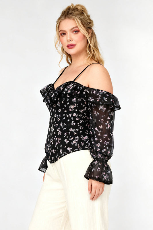 Black Floral Shadira Off-Shoulder Overbust Corset