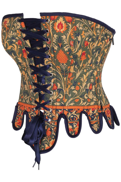 Medieval Tapestry Overbust Corset with Decorative Peplum