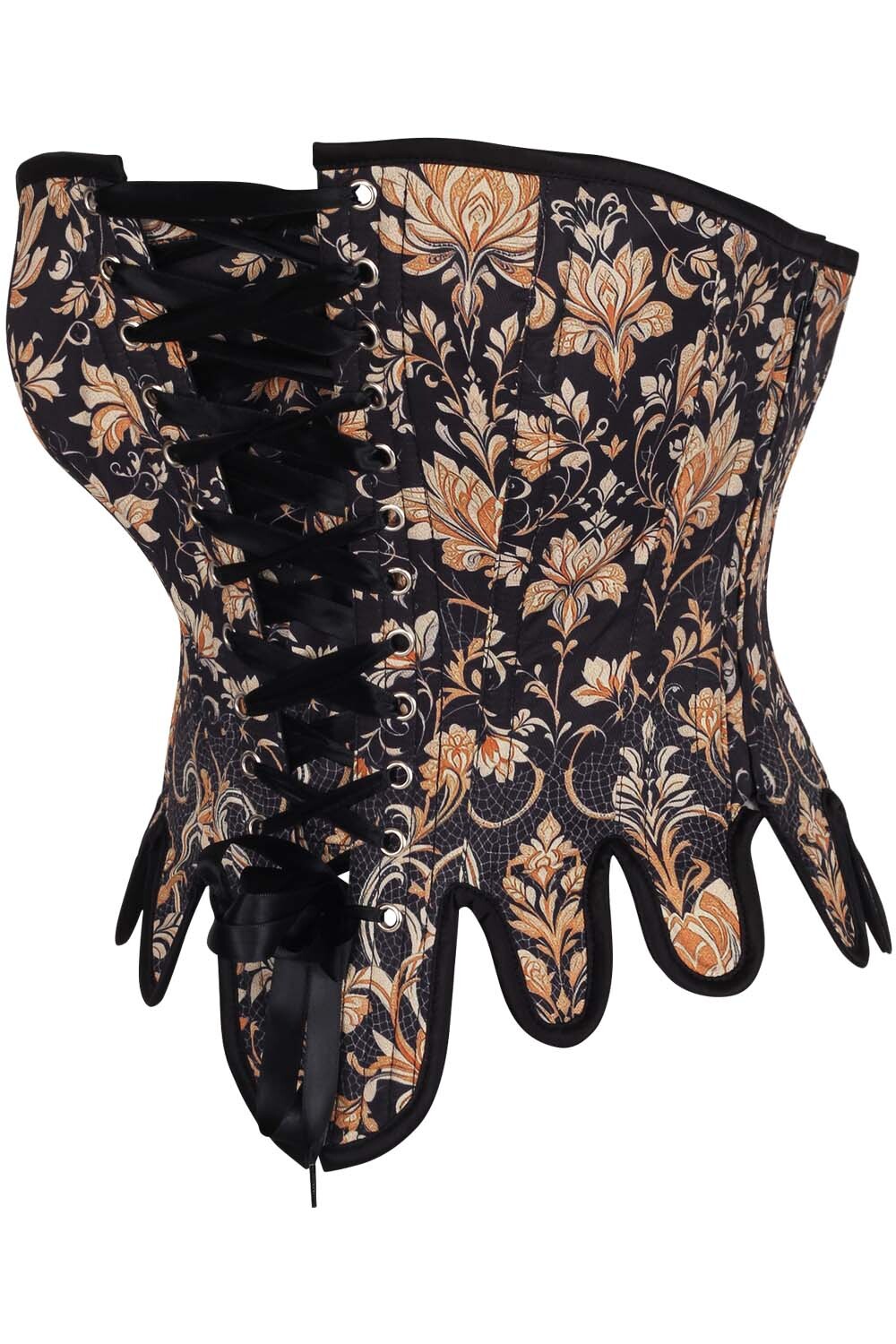Midnight Black Rosel Overbust Corset with Gold Brocade