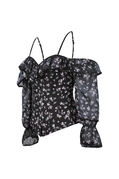 Black Floral Shadira Off-Shoulder Overbust Corset