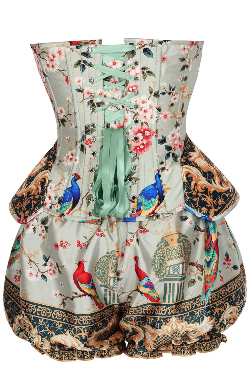 Mint Sage Jessia Printed Steel Boned Corset & Bloomer Set