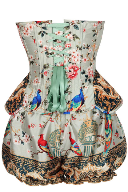 Mint Sage Jessia Printed Steel Boned Corset & Bloomer Set