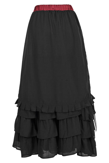 Akemi Maroon Victorian Layered Skirt with Black Georgette