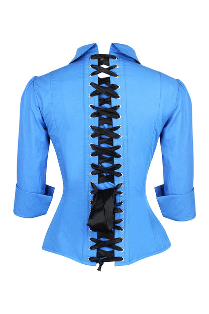 Azure Blue Curtisa Overbust Cotton Corset Shirt