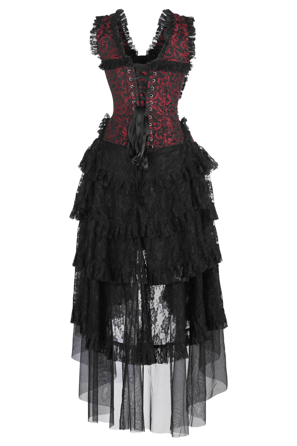 Crimson Anastasia Rococo Corset Dress with High-Low Skirt
