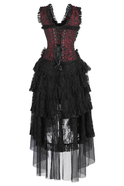 Crimson Anastasia Rococo Corset Dress with High-Low Skirt