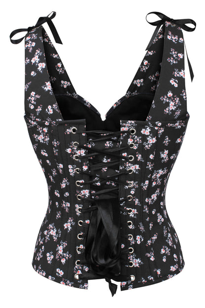 Black Darnisha Floral Digital Printed Overbust Corset