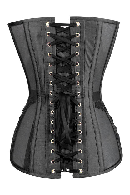 Charcoal Valerie Overbust Corset with Black Lace and Mesh Panels