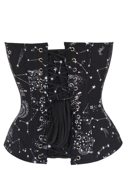 Midnight Black Constellation Astronomy Overbust Cotton Corset