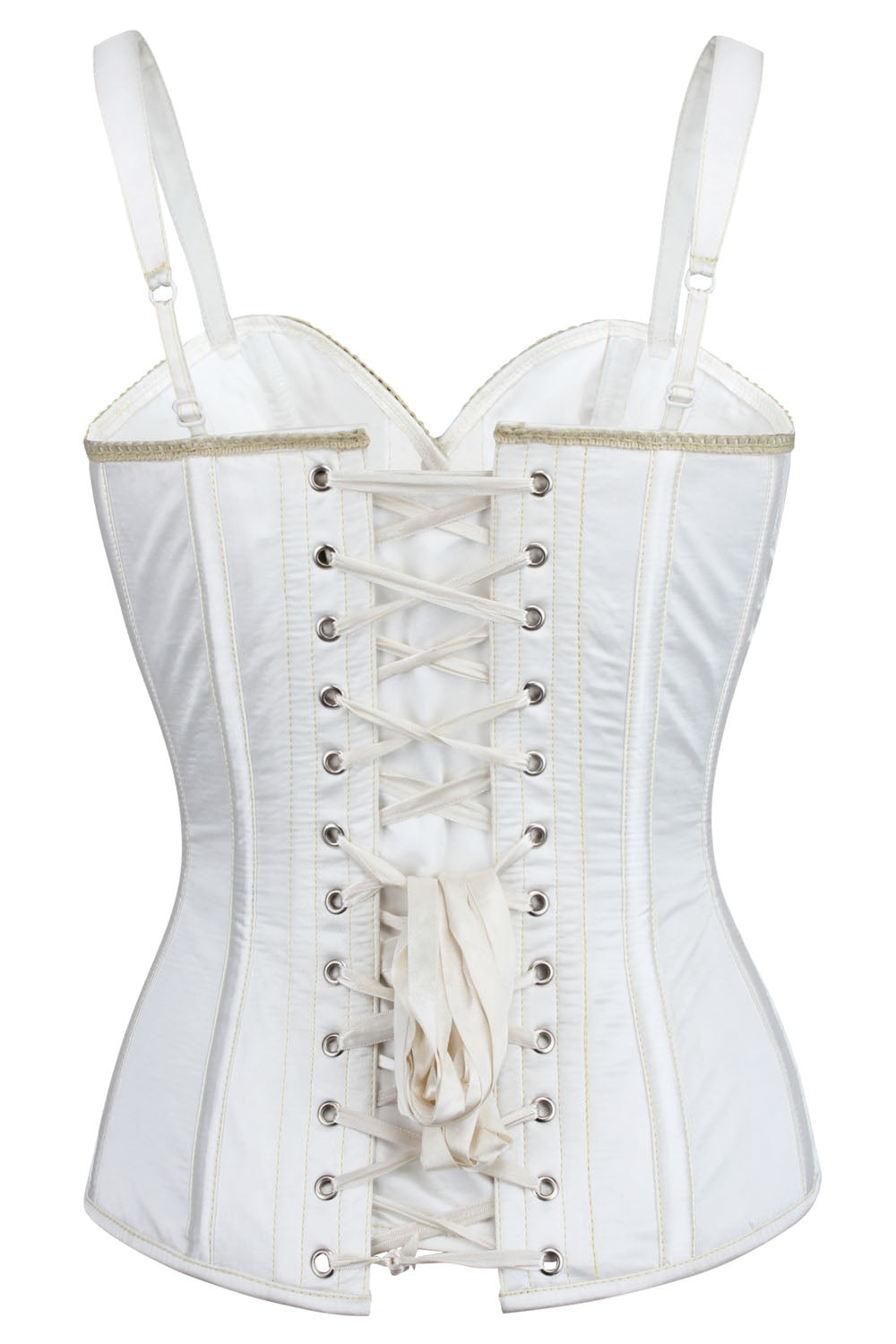 White Pearline Embroidered Overbust Corset with Shoulder Straps