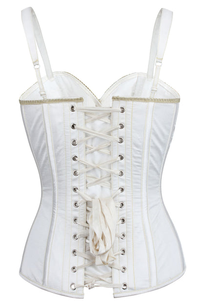 White Pearline Embroidered Overbust Corset with Shoulder Straps