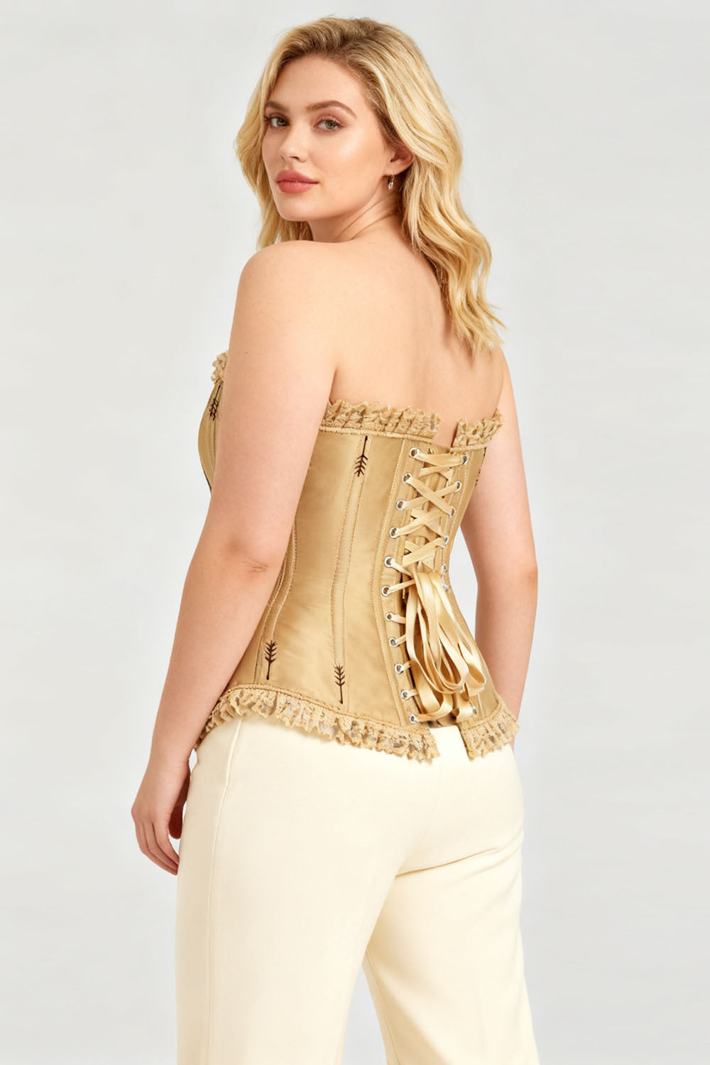 Golden Wheat Nickie Overbust Corset with Fringe Detailing