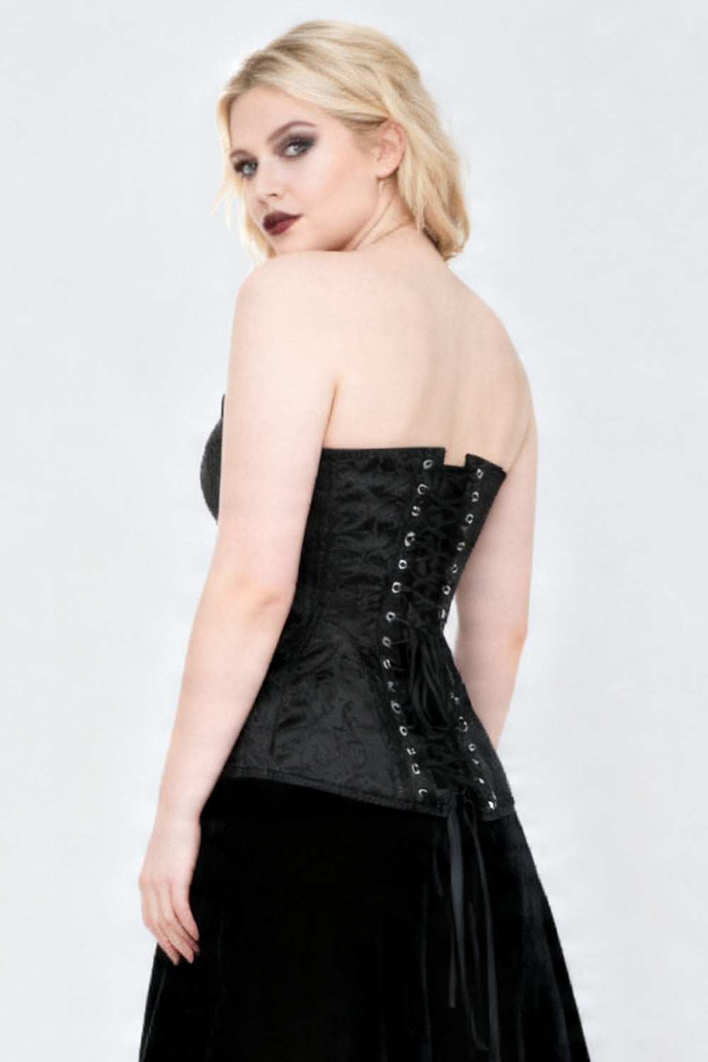 Novalee Black Brocade Overbust Steel Boned Corset