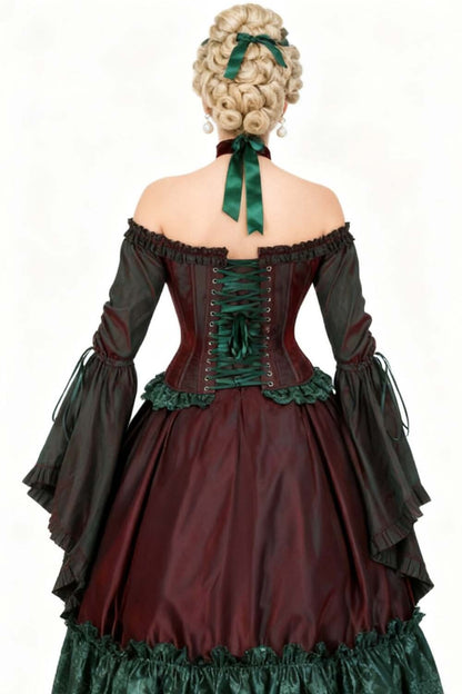 Burgundy Emerald Yumiko Rococo Overbust Off Shoulder Corset