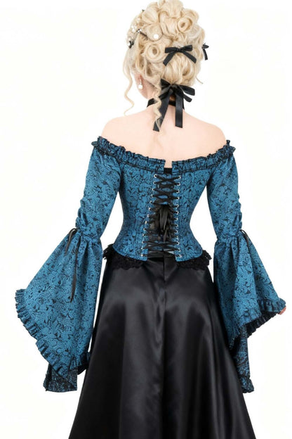 Midnight Turquoise Yumiko Overbust Corset with Bell Sleeves