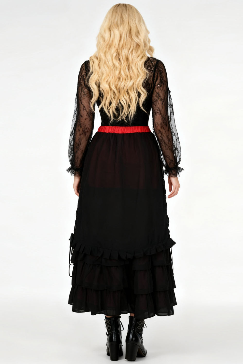 Akemi Black Red Satin Georgian Tiered Skirt