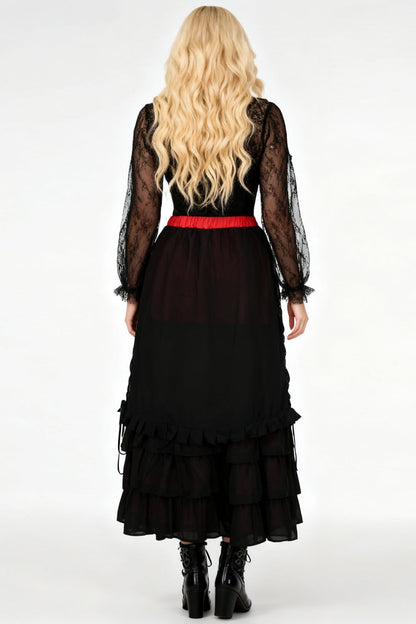 Akemi Black Red Satin Georgian Tiered Skirt