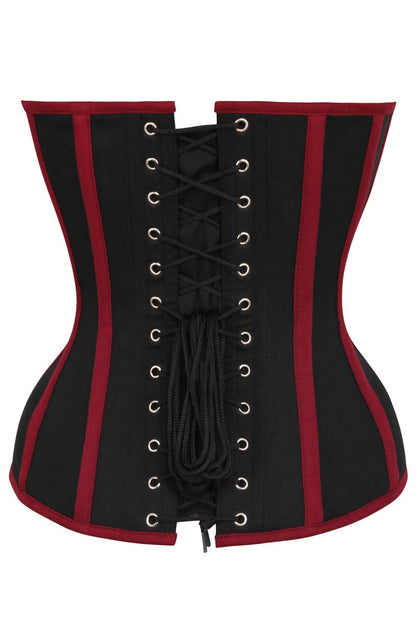 Midnight Black Burgundy Trim Laquita Overbust Cotton Corset