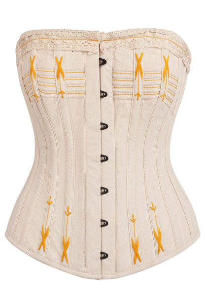 Mercia Cream Overbust Cotton Corset with Gold Flossing