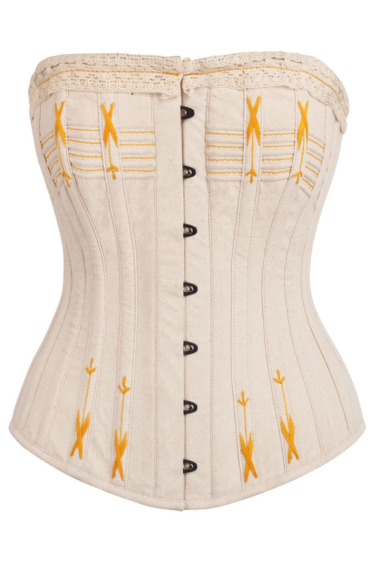 Mercia Cream Overbust Cotton Corset with Gold Flossing