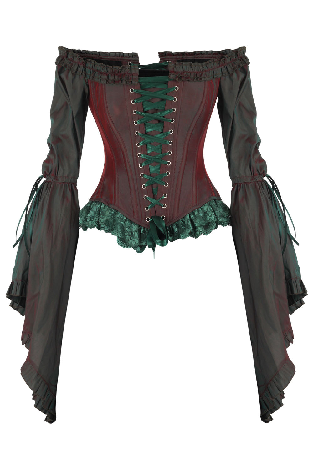 Burgundy Emerald Yumiko Rococo Overbust Off Shoulder Corset