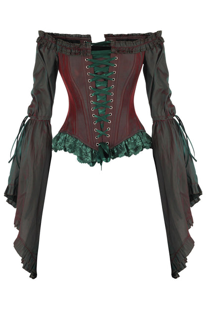 Burgundy Emerald Yumiko Rococo Overbust Off Shoulder Corset